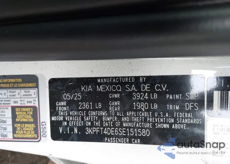 2025 Kia K4 Lxs from USA, damaged, VIN 3KPFT4DE6SE151580
